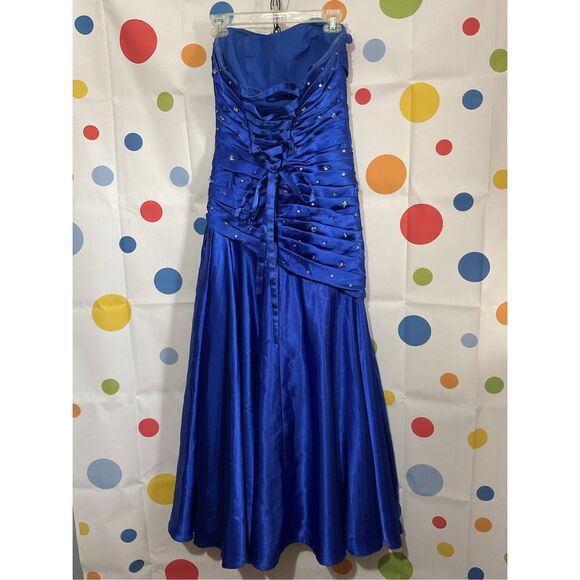 Mori Lee Madeline Gardner Size 5/6 Designer Formal Dress Strapless Blue Sequin A - Picture 10 of 16